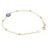 Italian 14k Yellow Gold Enamel Evil Eye Station Bracelet 7.5" 1.8 grams - 1 Light Blue  Eye