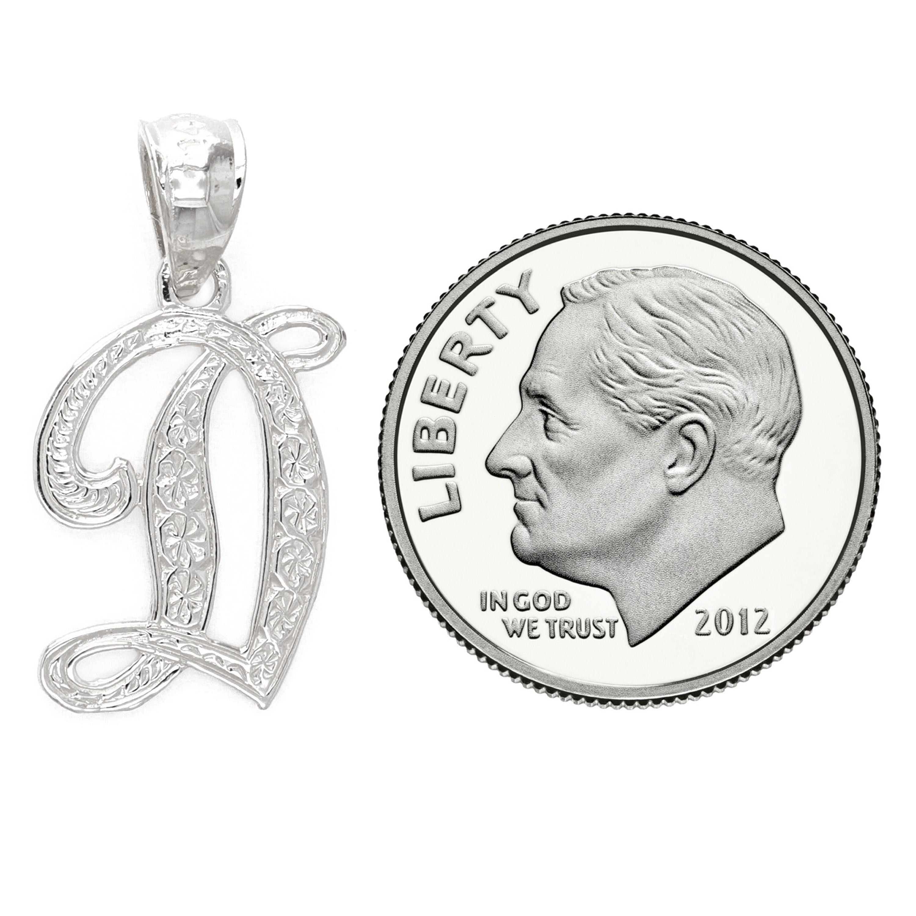 14k White Gold Initial Letter D Alphabet Charm Pendant - Letter D,White