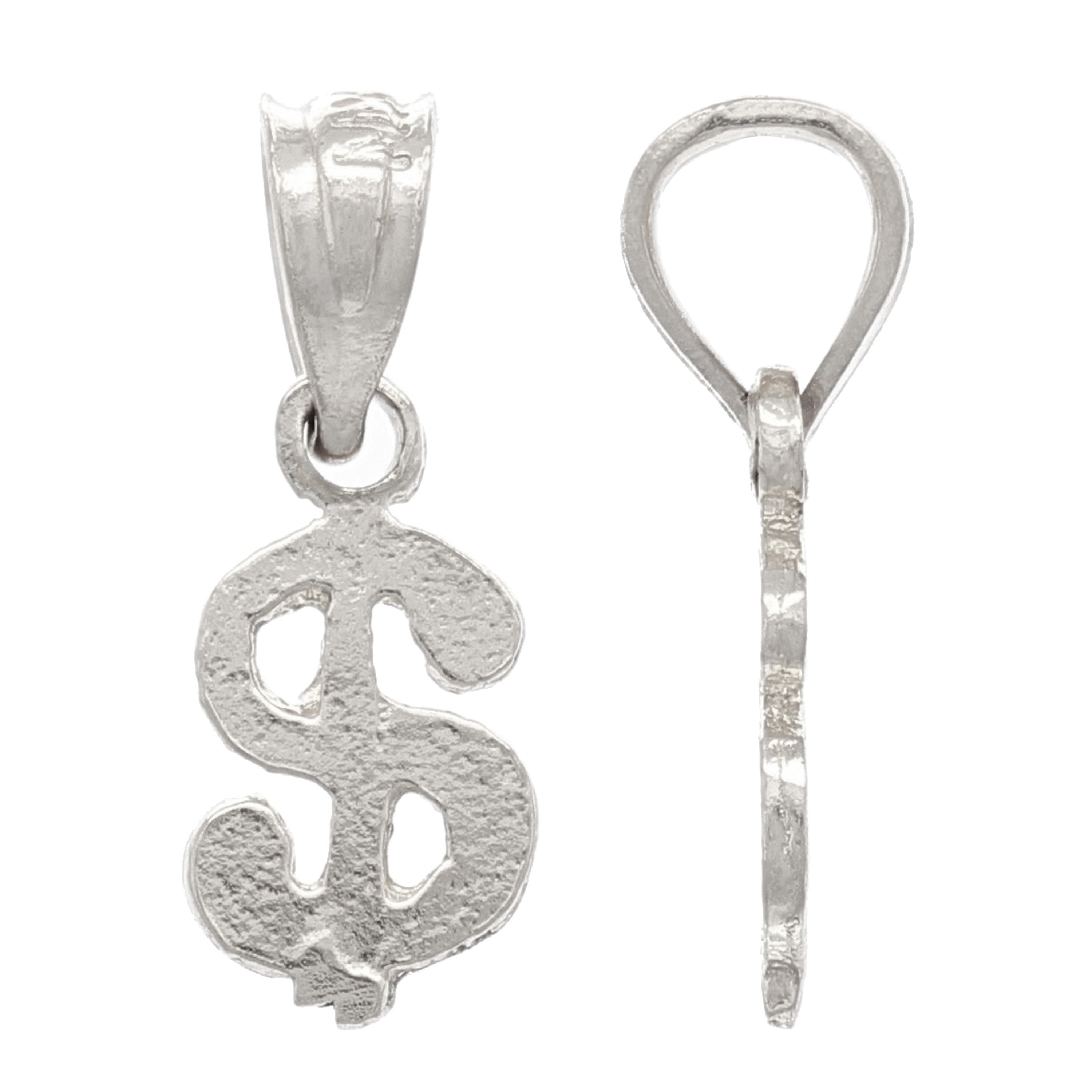 14k White Gold Money Dollar Sign Charm Pendant 0.5 gram Small - White