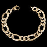 Women's Italian 14k Yellow Gold Hollow Figaro Chain Bracelet 7.5" 12mm 6.7 grams