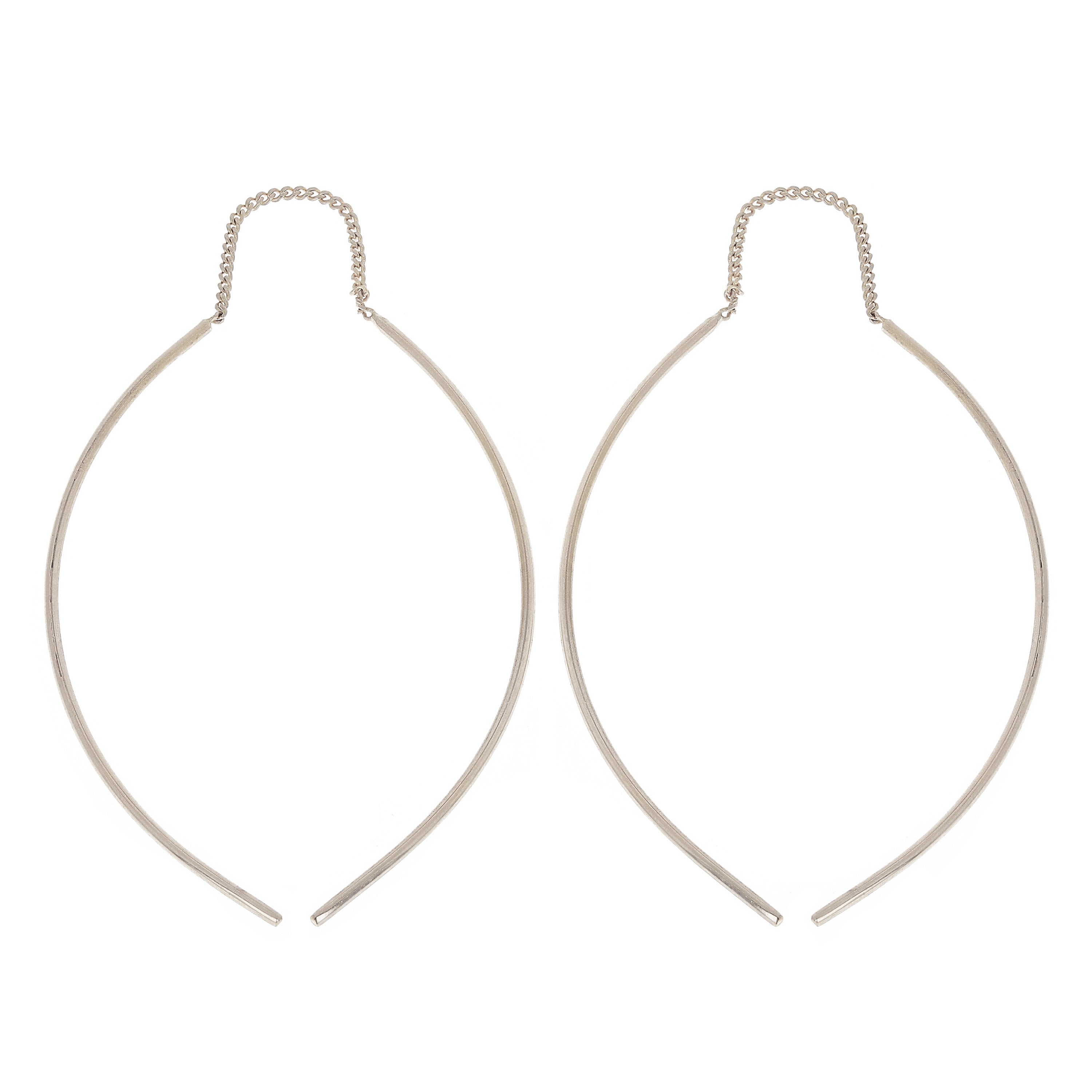 14k White Gold Drop Dangle Double Curved Stick Bar Earrings - White