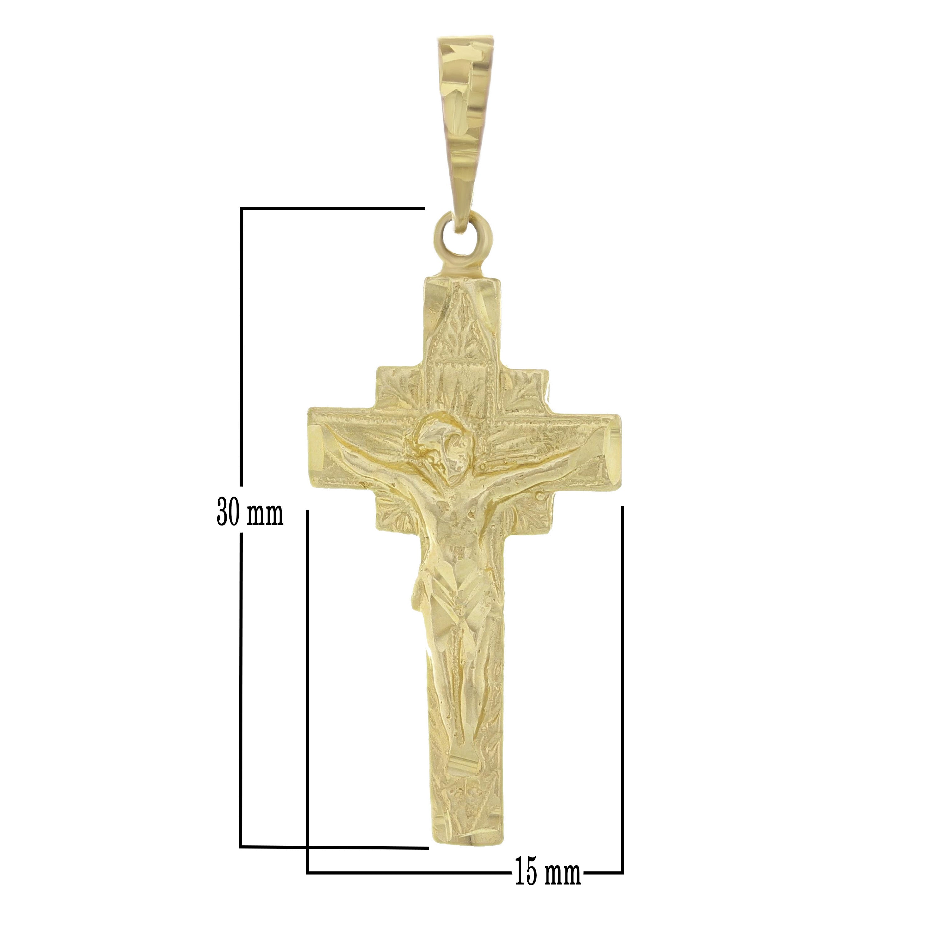 14k Yellow Gold Jesus Crucifix Religious Cross Charm Pendant 1.5" 2.6 grams - Yellow