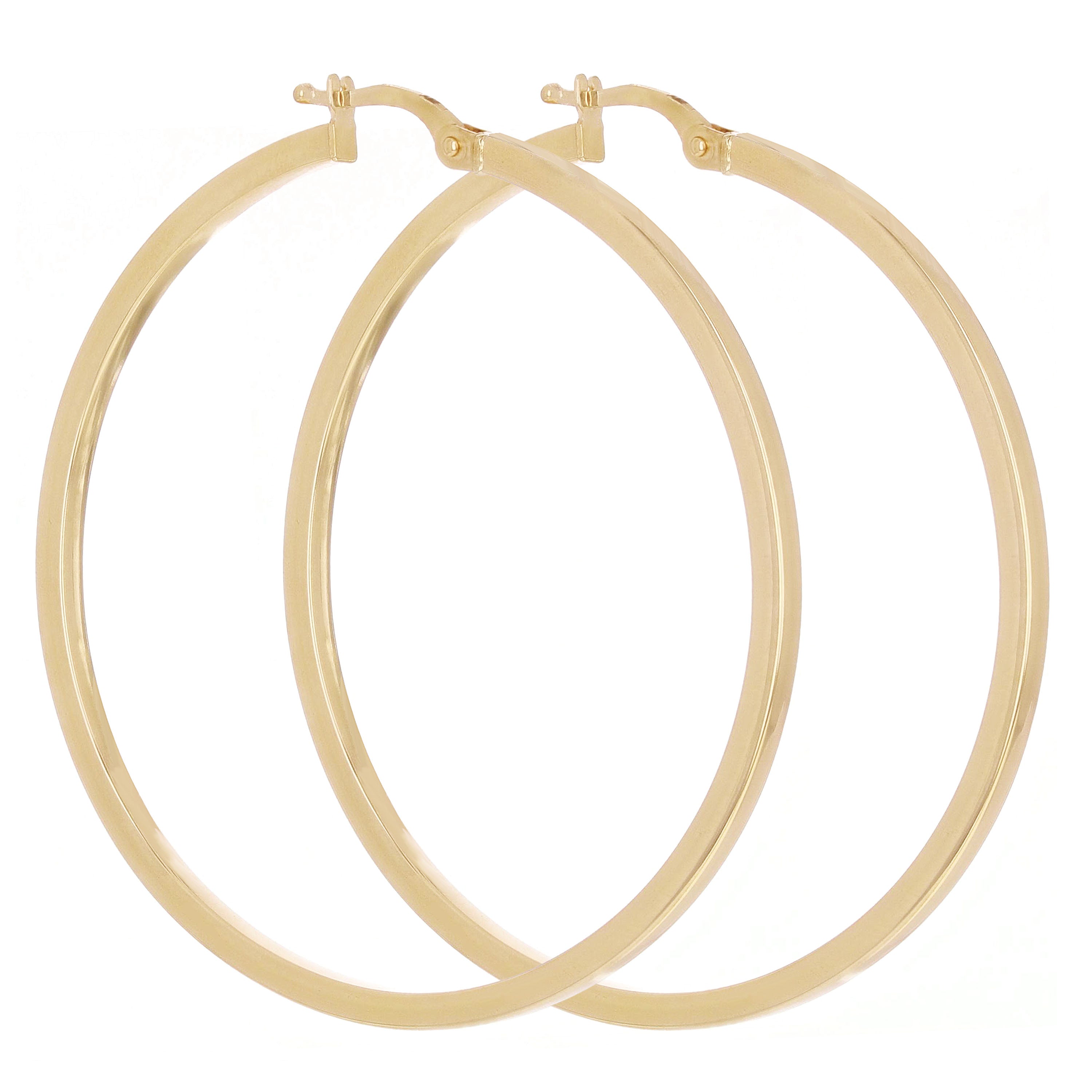 Italian 14k Yellow Gold Polished Flat Tube Hollow Hoop Earrings 1.8" 2mm 3.1g