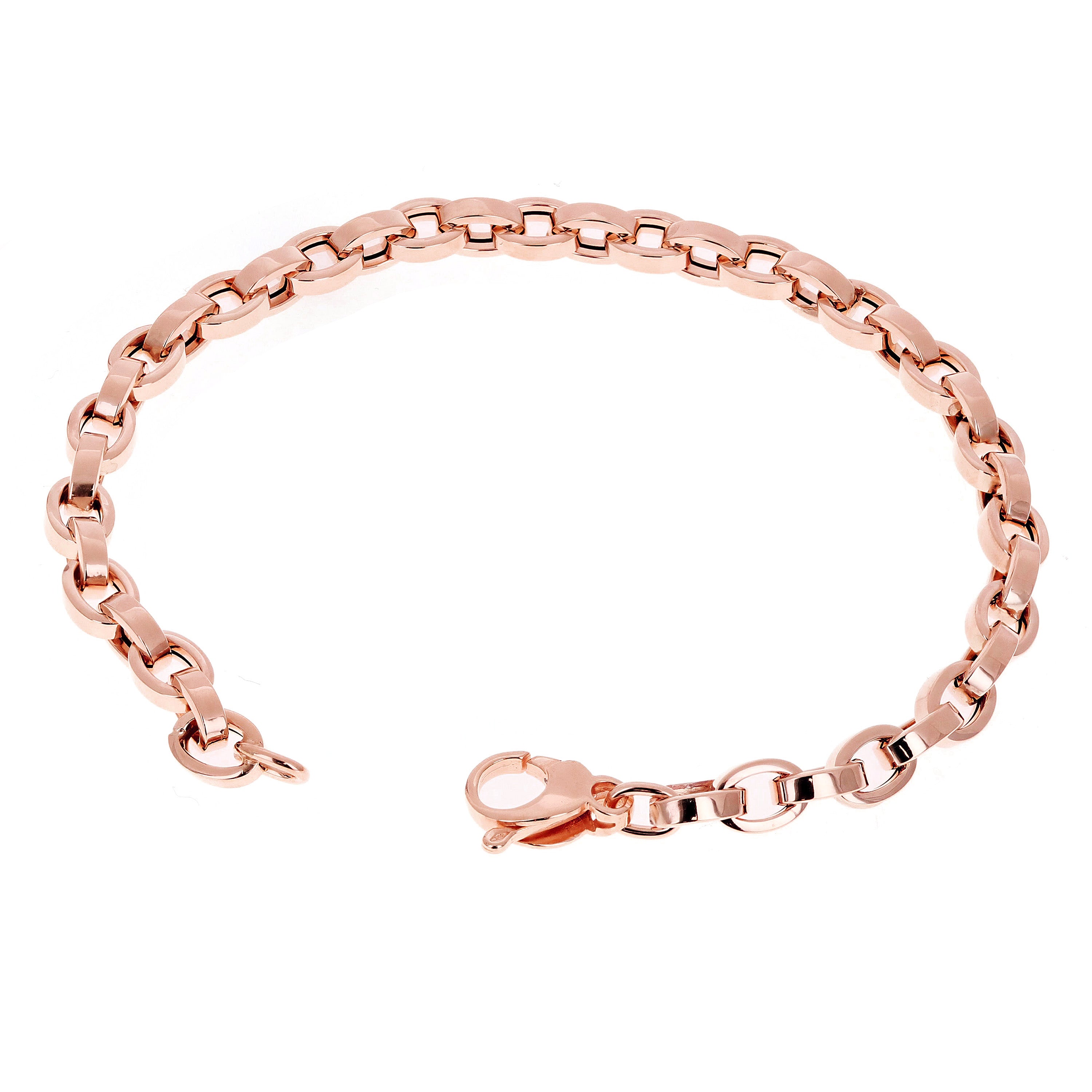 Italian 14k Rose Gold Hollow Oval Links Chain Bracelet 8" 5.4mm 5 grams