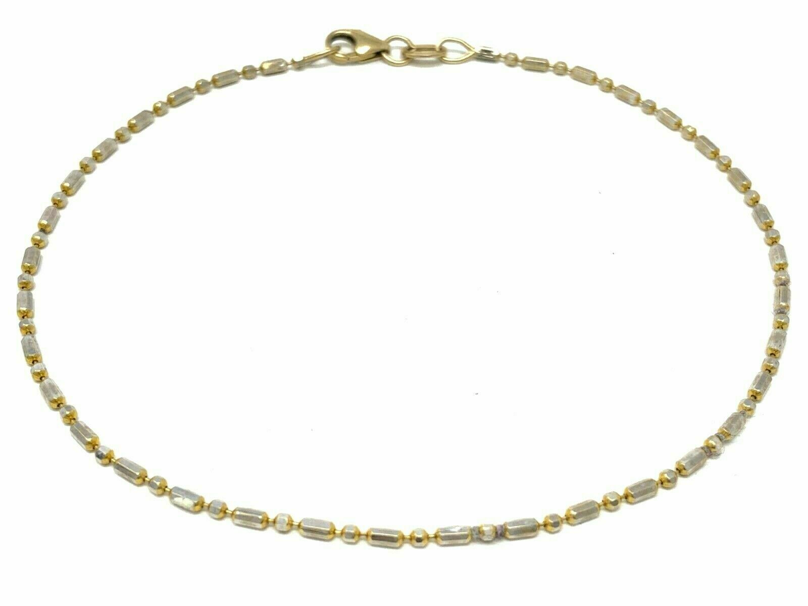 14k Italian Two Tone Gold Solid Chain Anklet Bracelet 8" 1.45mm 1.7 grams