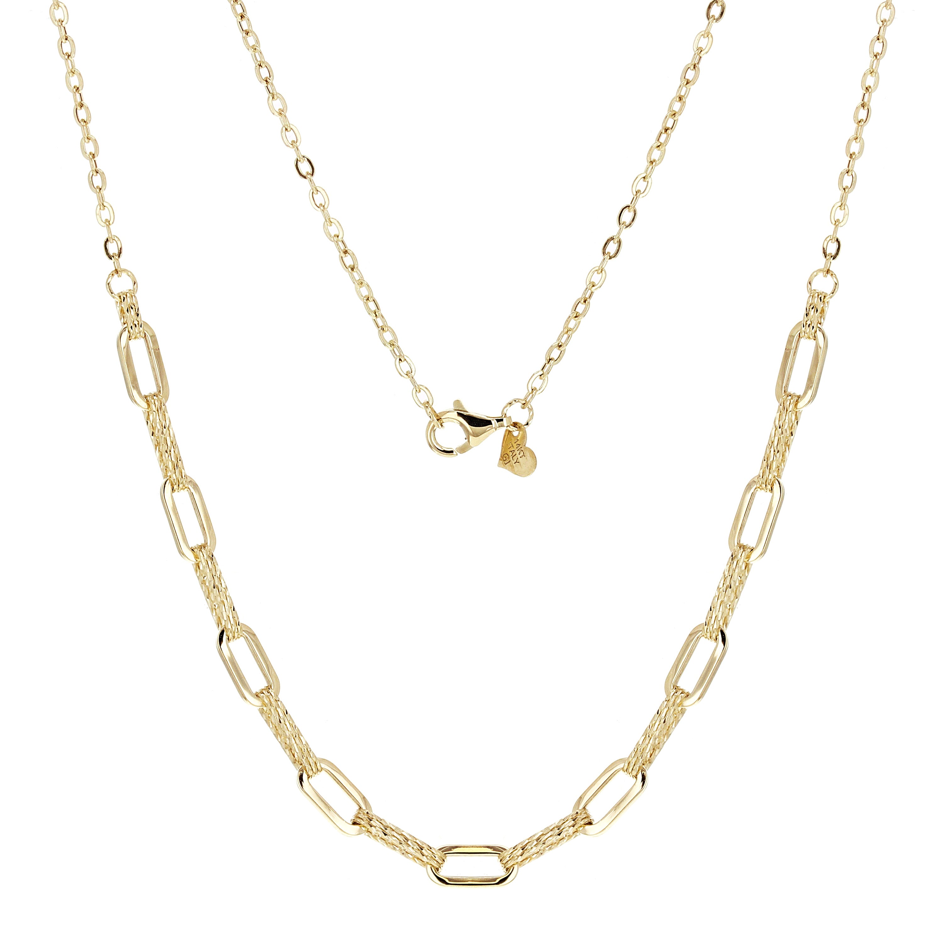 Italian 14k Yellow Gold Paper Clip Links Necklace, Bracelet & Earrings Set 10.5 grams