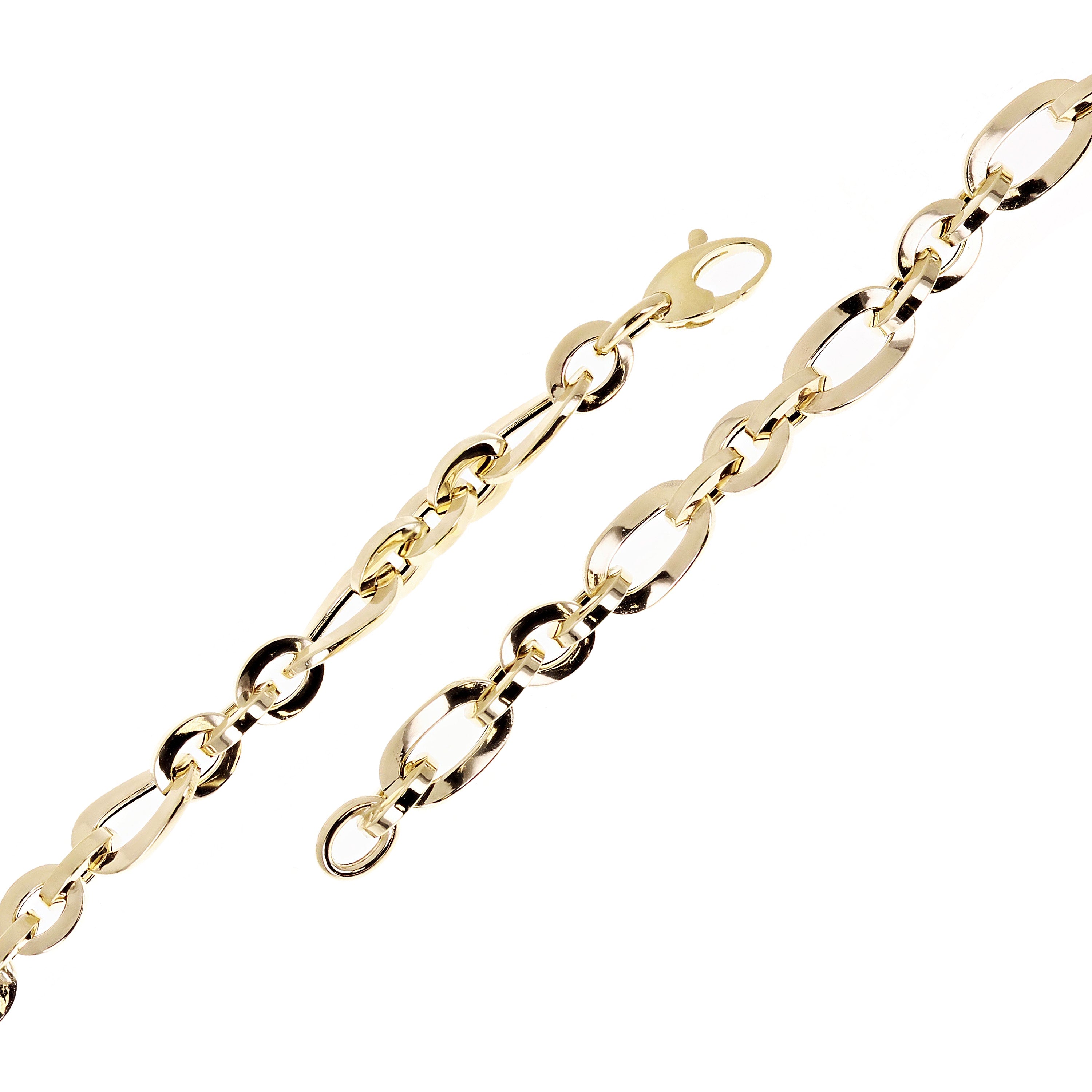 Italian 14k Yellow Gold Hollow Oval Link Bracelet 7.75" 7.5mm 4.7 grams