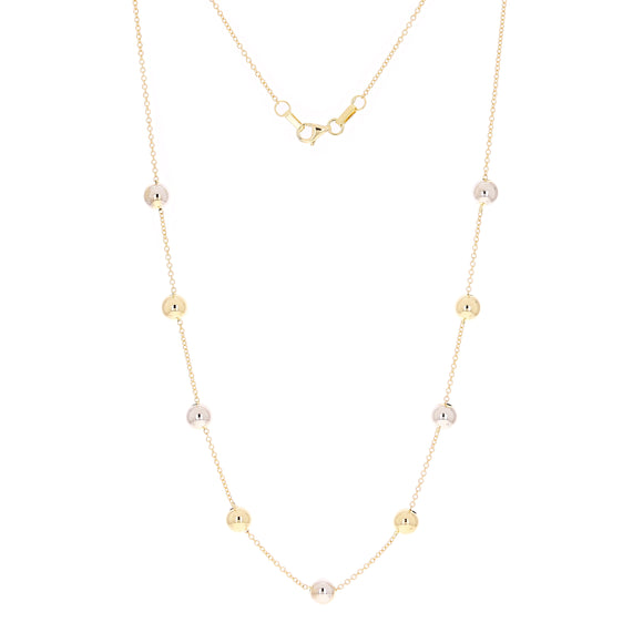 Italian 14k Yellow & White Gold Bead Station Chain Necklace 18