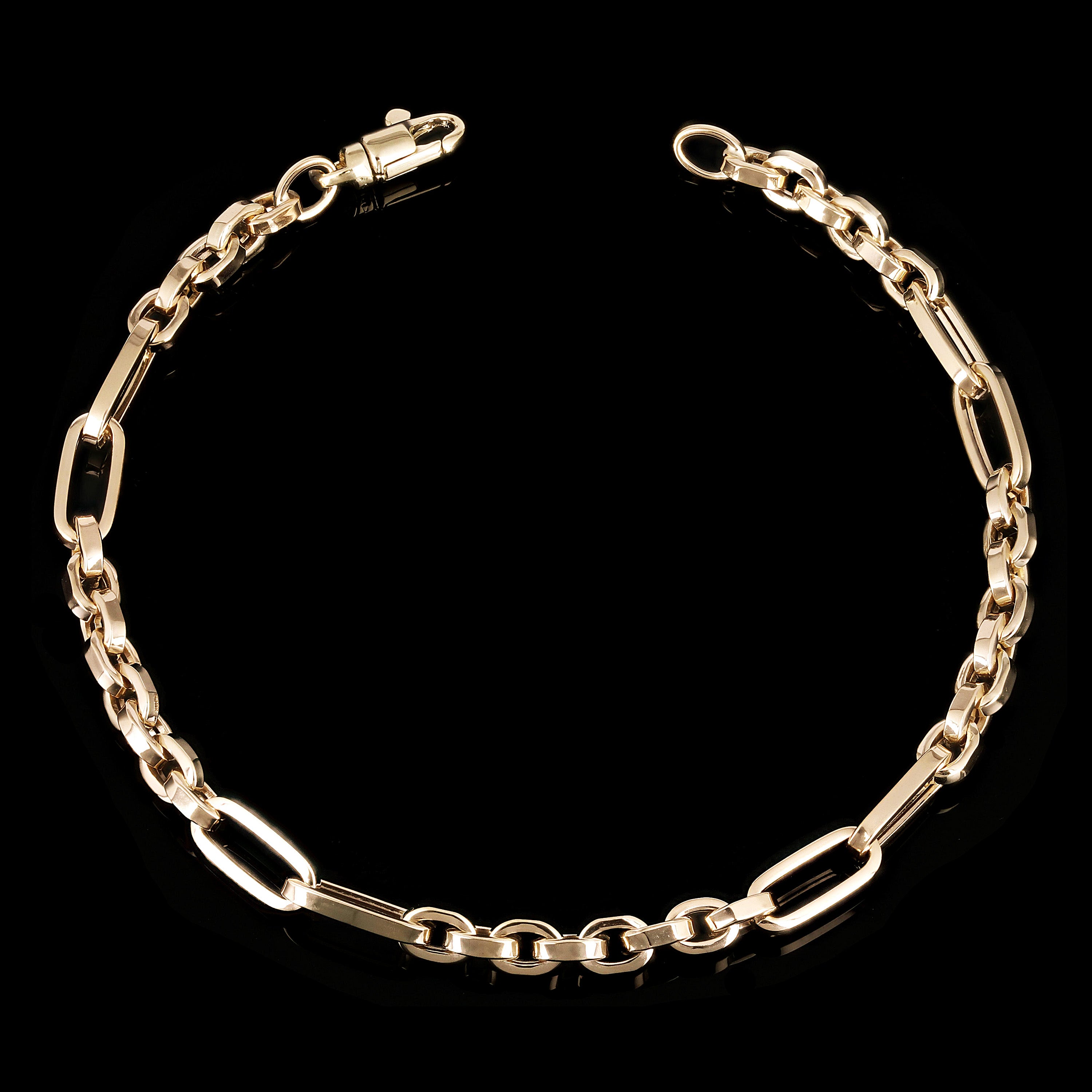 Italian 14k Yellow Gold Hollow Round & Oval Link Bracelet 8" 4.8mm 4.6 grams