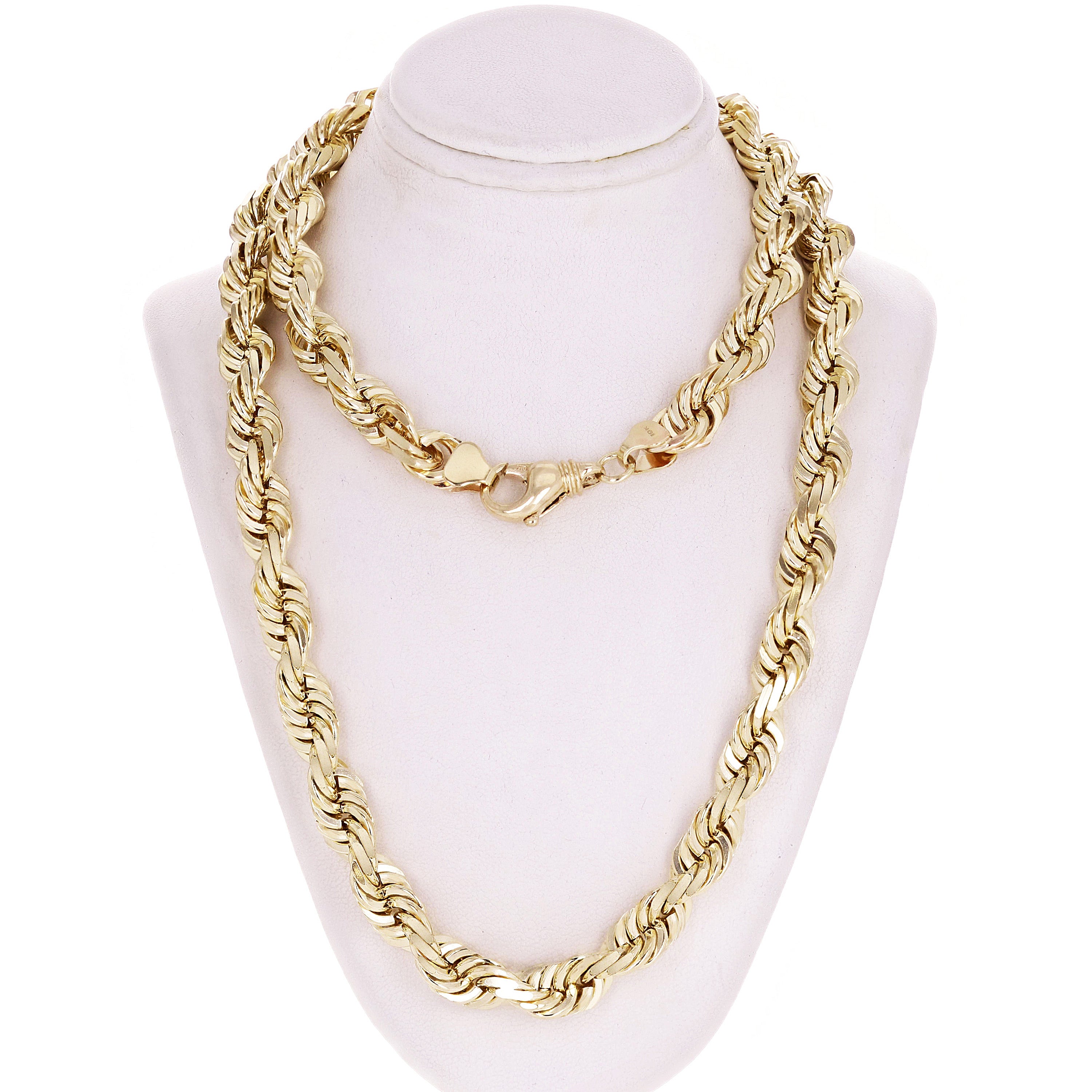 Men's Solid 10k Yellow Gold Diamond Cut Rope Chain Necklace 24" 9mm 139 grams - 24" 139 grams