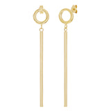 Italian 14k Yellow Gold Round & Tube Bar Dangle Drop Earrings 2.4" 2mm 1.6 grams