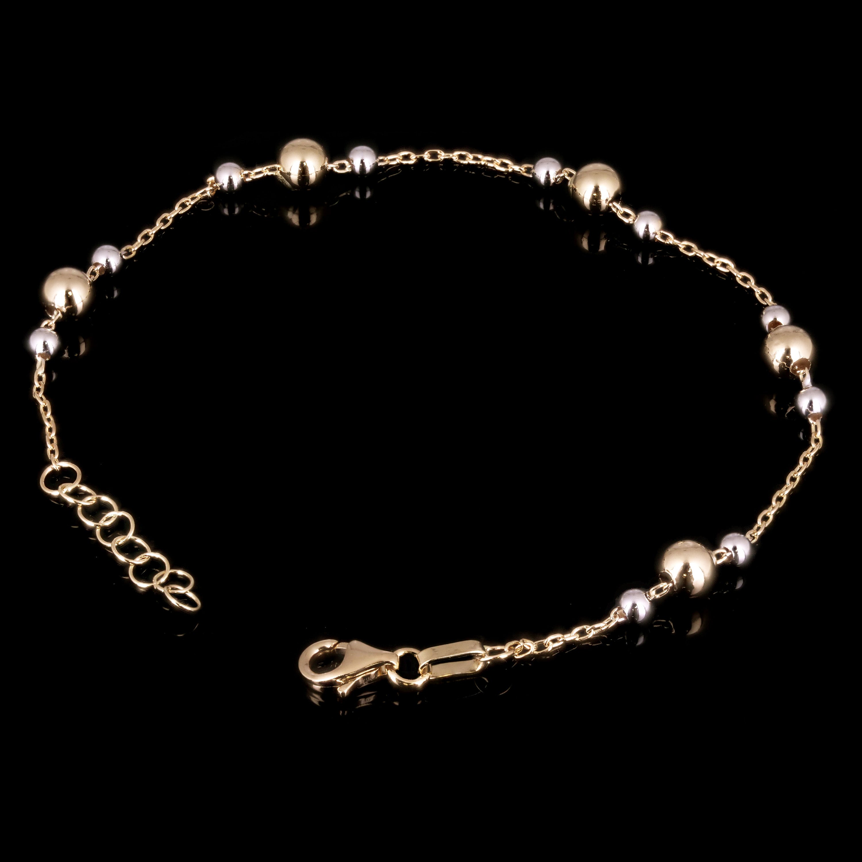Italian 14k Yellow & White Gold Triple Ball Bead Station Bracelet 8" 5mm 2 grams