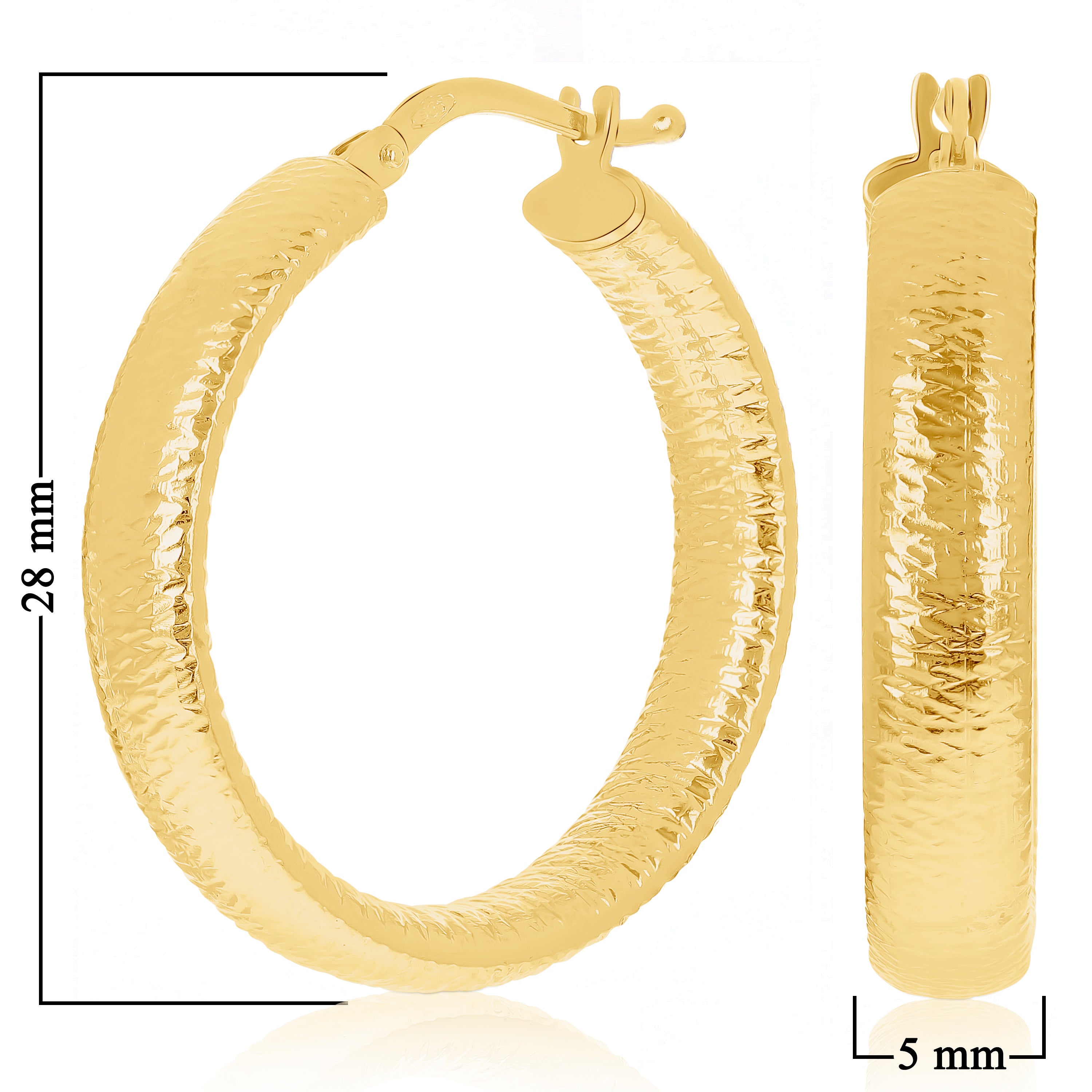 Italian 14k Yellow Gold Hollow Faceted Hoop Earrings 1.1" 5mm 3.8 grams