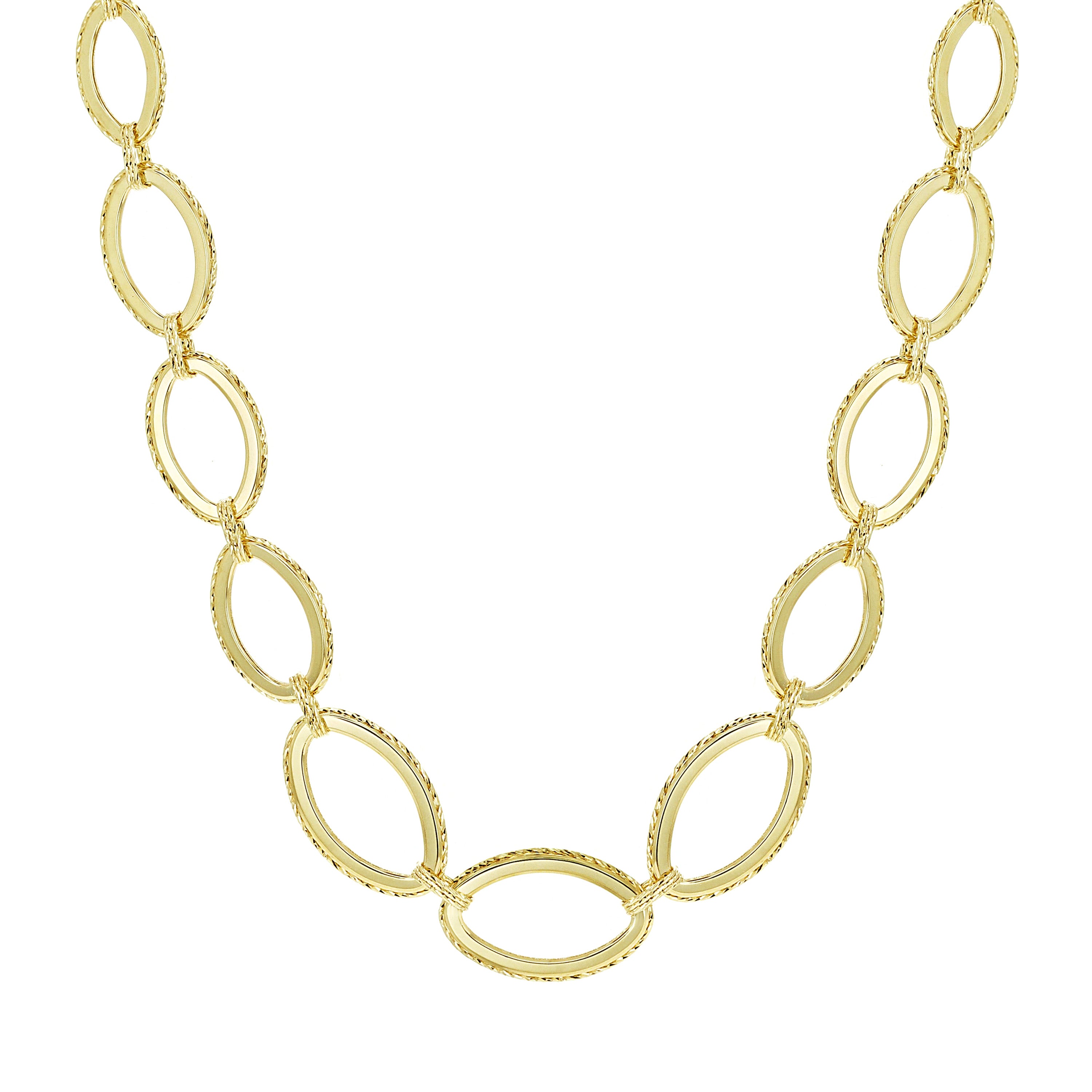 Italian 14k Yellow Gold Oval Graduated Fancy Link Necklace 18.5" 14 grams