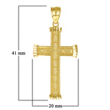 14k Yellow Gold Solid Diamond Cut Leaf Pattern Cross Pendant 1.6" 2.2 grams