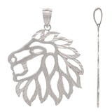 14k White Gold Diamond Cut Lion Head Lion Face Charm Pendant 1.3" 2.9 grams - White