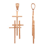 14k Rose Gold Solid Religious Calvary 3 Cross Charm Pendant 1.48" 2.1 grams - Rose