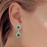 14k White Gold 1.25ctw Green White Diamond Halo Drop Curve Bar Jacket Earrings - Green Diamond