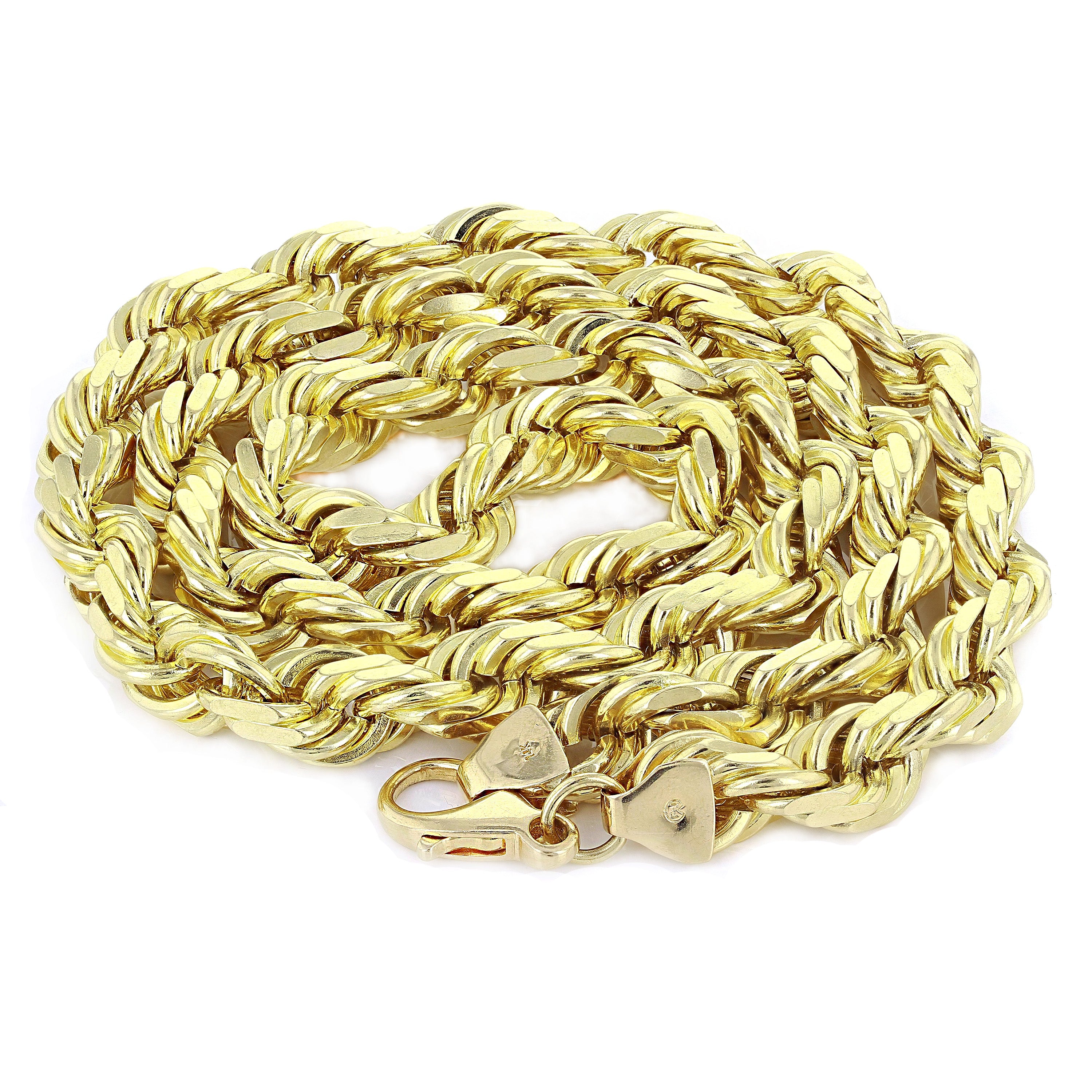 14k Yellow Gold Solid Diamond Cut Rope Chain Necklace 6mm,7mm,8mm