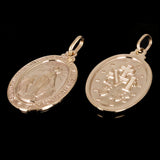 14K Gold Mary Mother of God Miraculous Medal with Words Oval Medal Pendant 2.2g