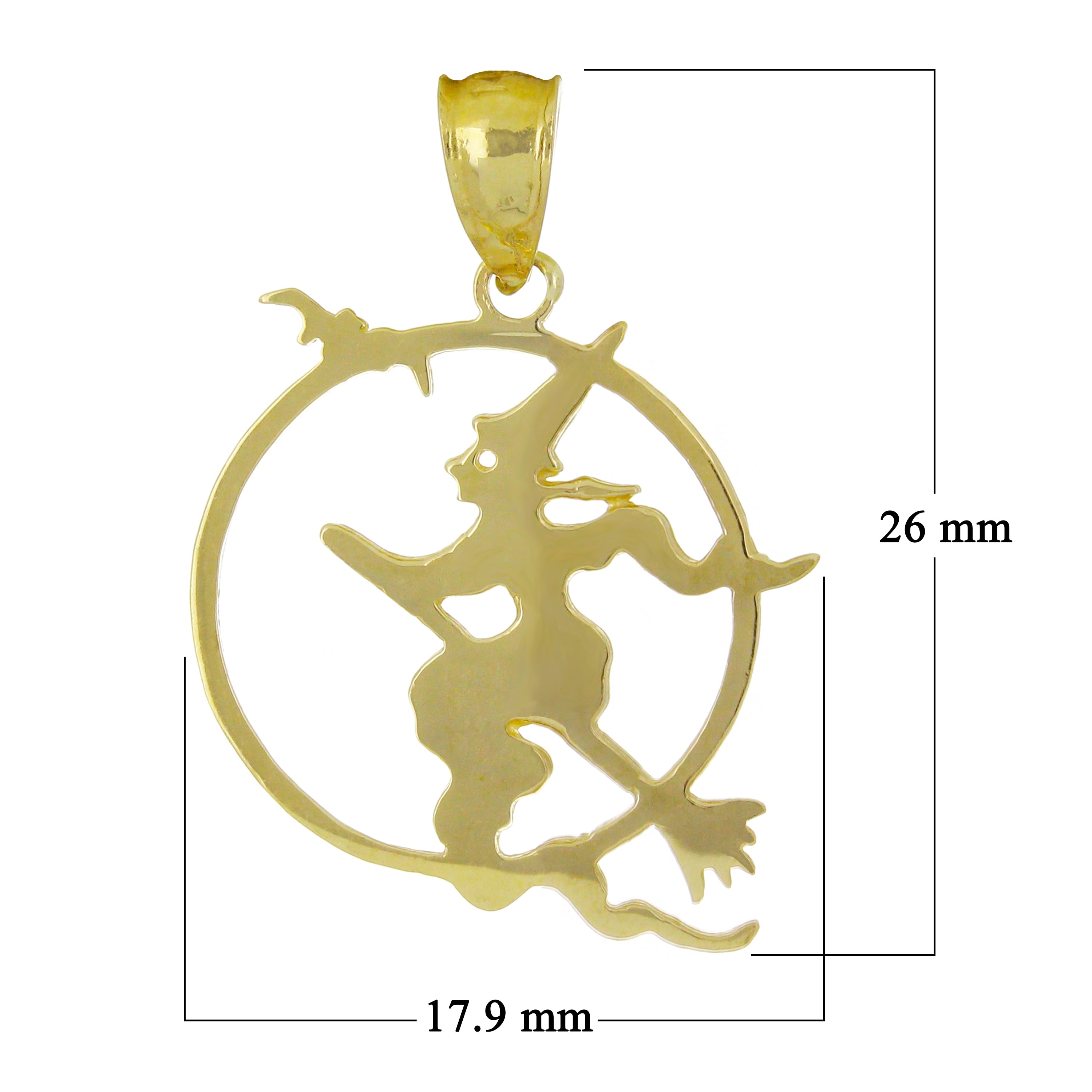14k Yellow Gold Riding A Broom Witch Charm Pendant 1.5 grams - Yellow