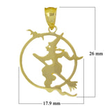 14k Yellow Gold Riding A Broom Witch Charm Pendant 1.5 grams - Yellow
