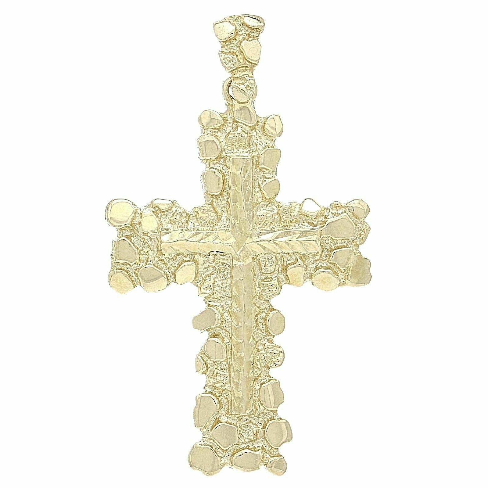 14k Yellow Gold Diamond Cut Nugget Cross Pendant 2.3" 12 grams