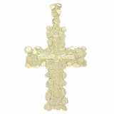 14k Yellow Gold Diamond Cut Nugget Cross Pendant 2.3" 12 grams