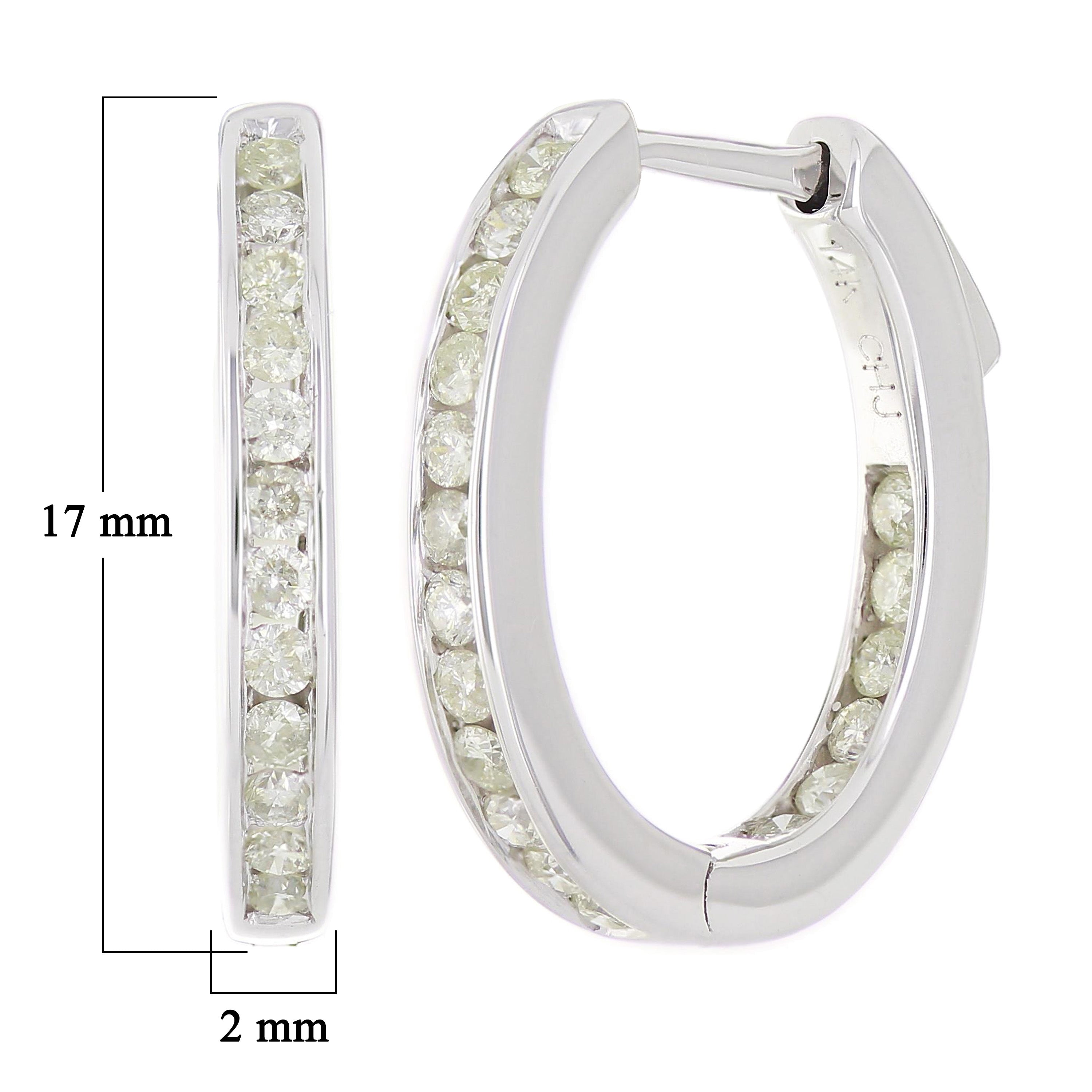 14k White Gold 1/2 ctw Diamond Hoop Earrings
