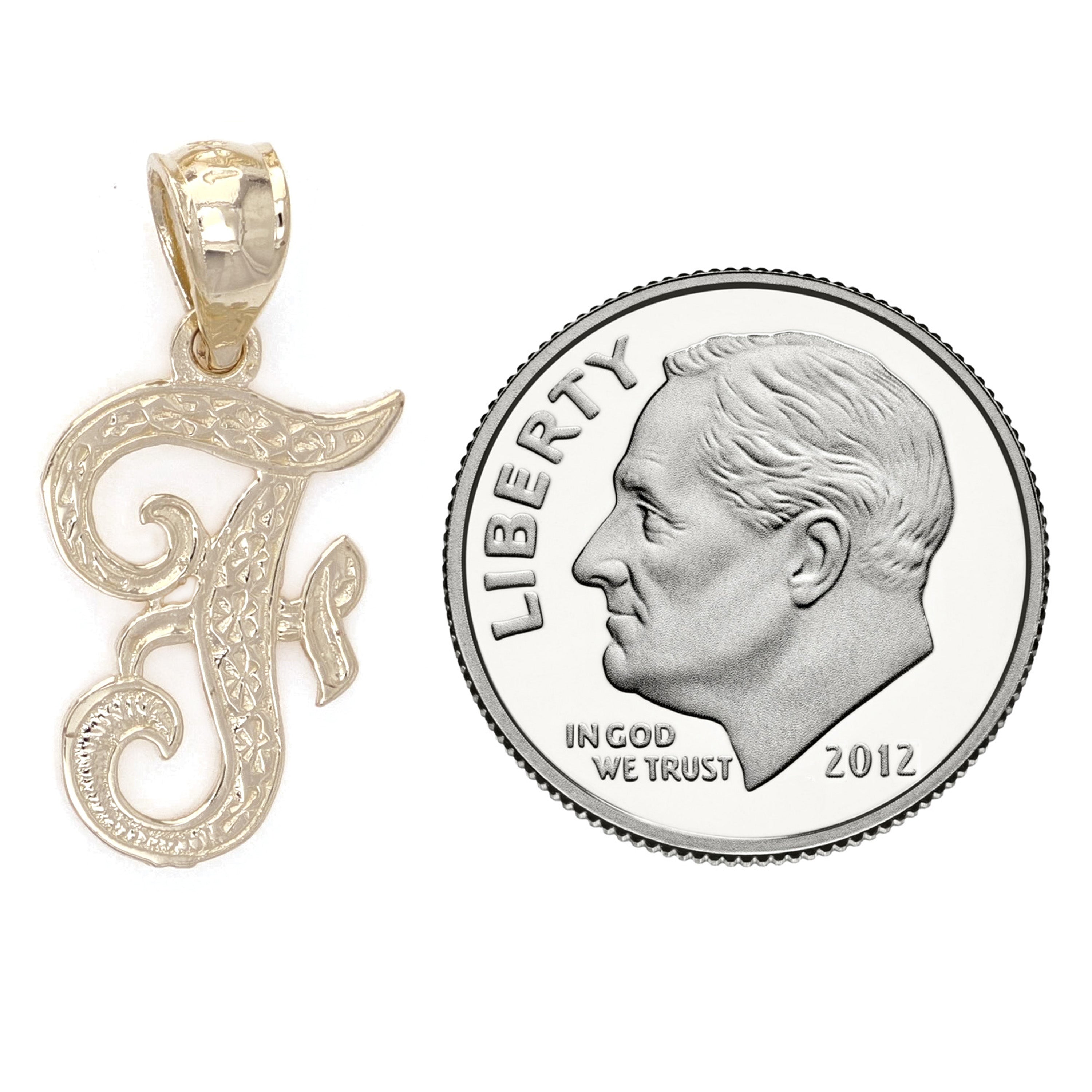 14k Yellow Gold Initial Letter F Alphabet Charm Pendant - Letter F,Yellow