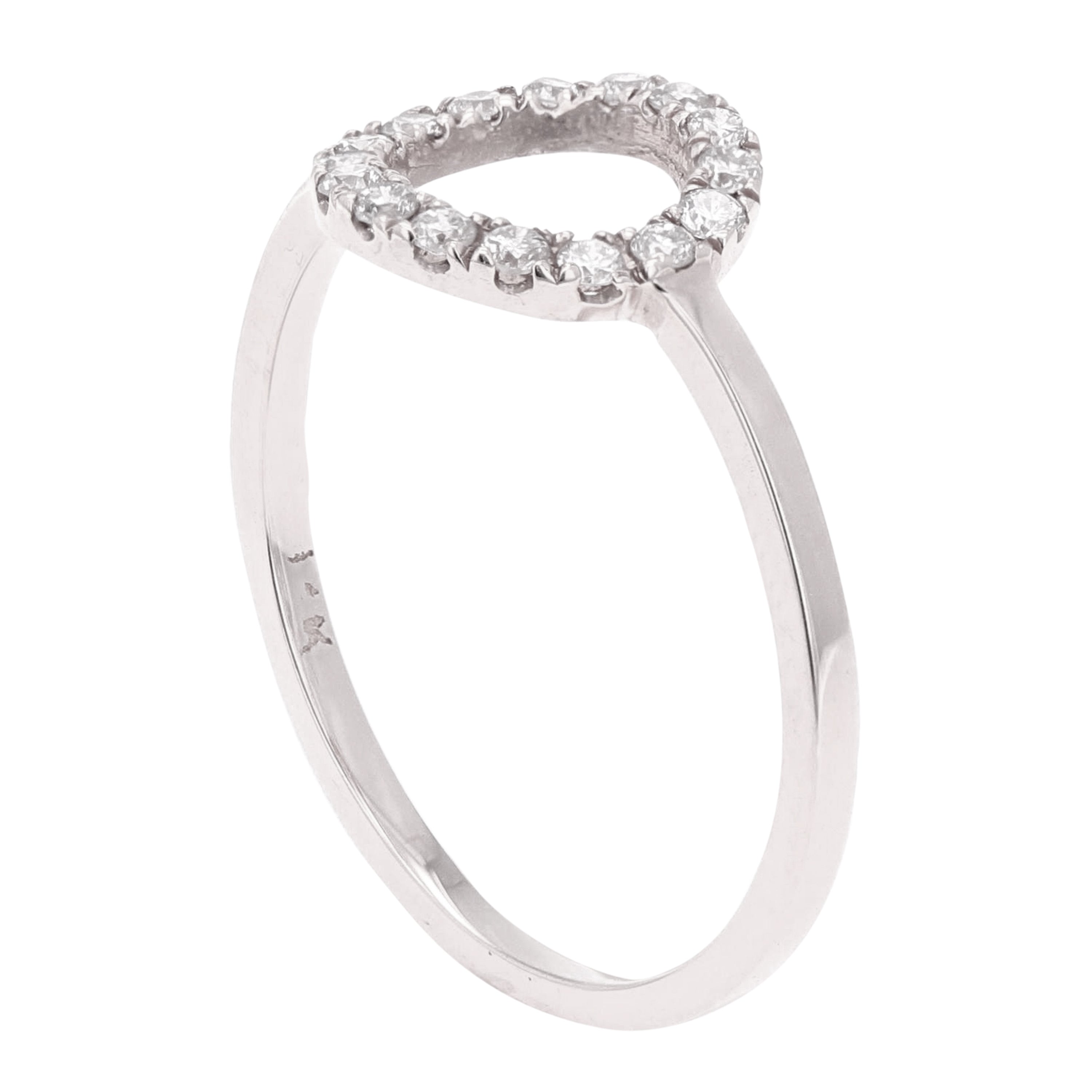 14k White Gold Open Circle Natural Diamond Ring Size 6 - White