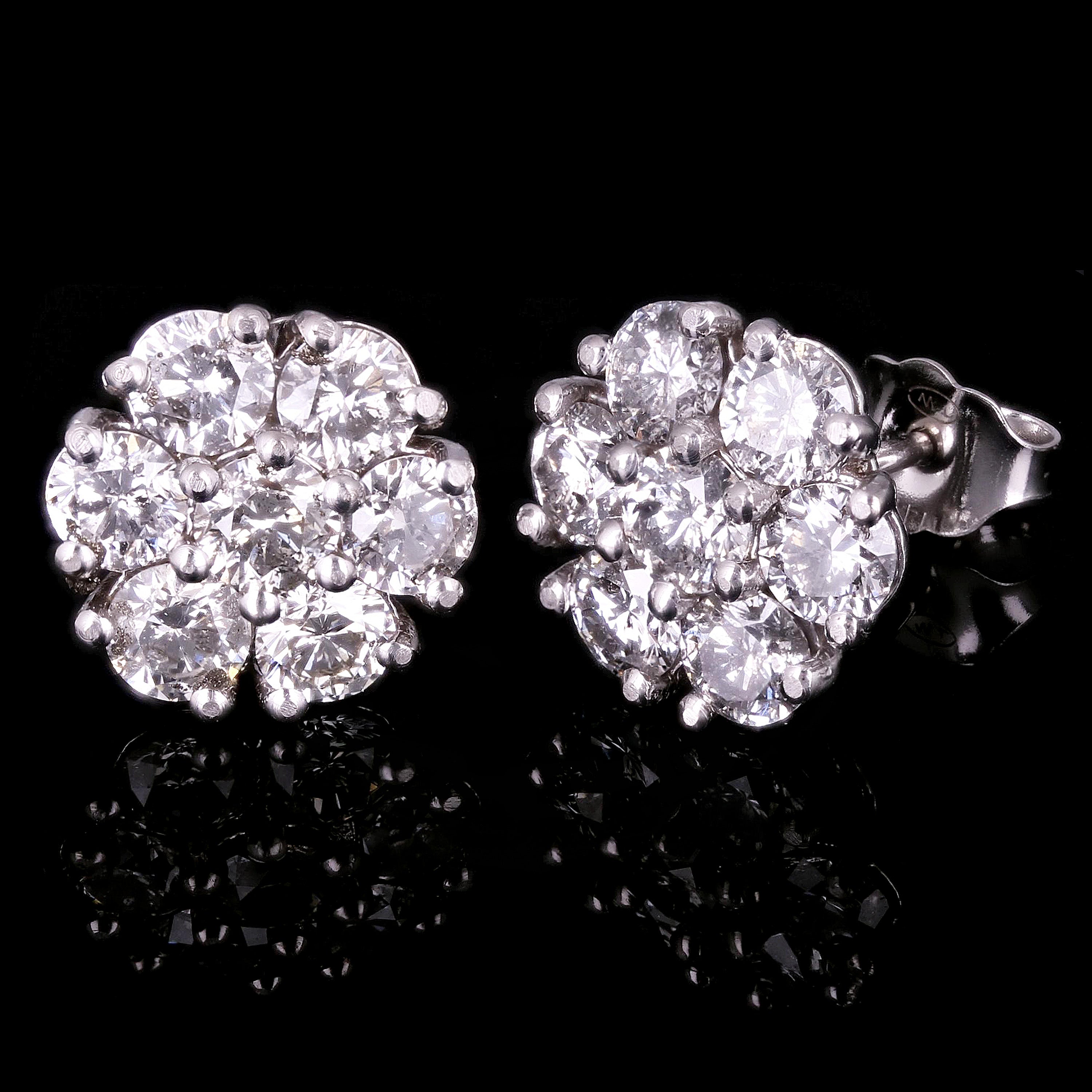 14k White Gold Flower Cluster Round Diamond Stud Earrings 4.67ctw 12.5mm 4.7g