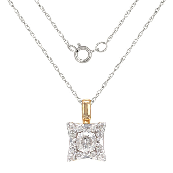 Italian 10k Yellow Gold 3/4ctw Diamond Square Pendant Necklace