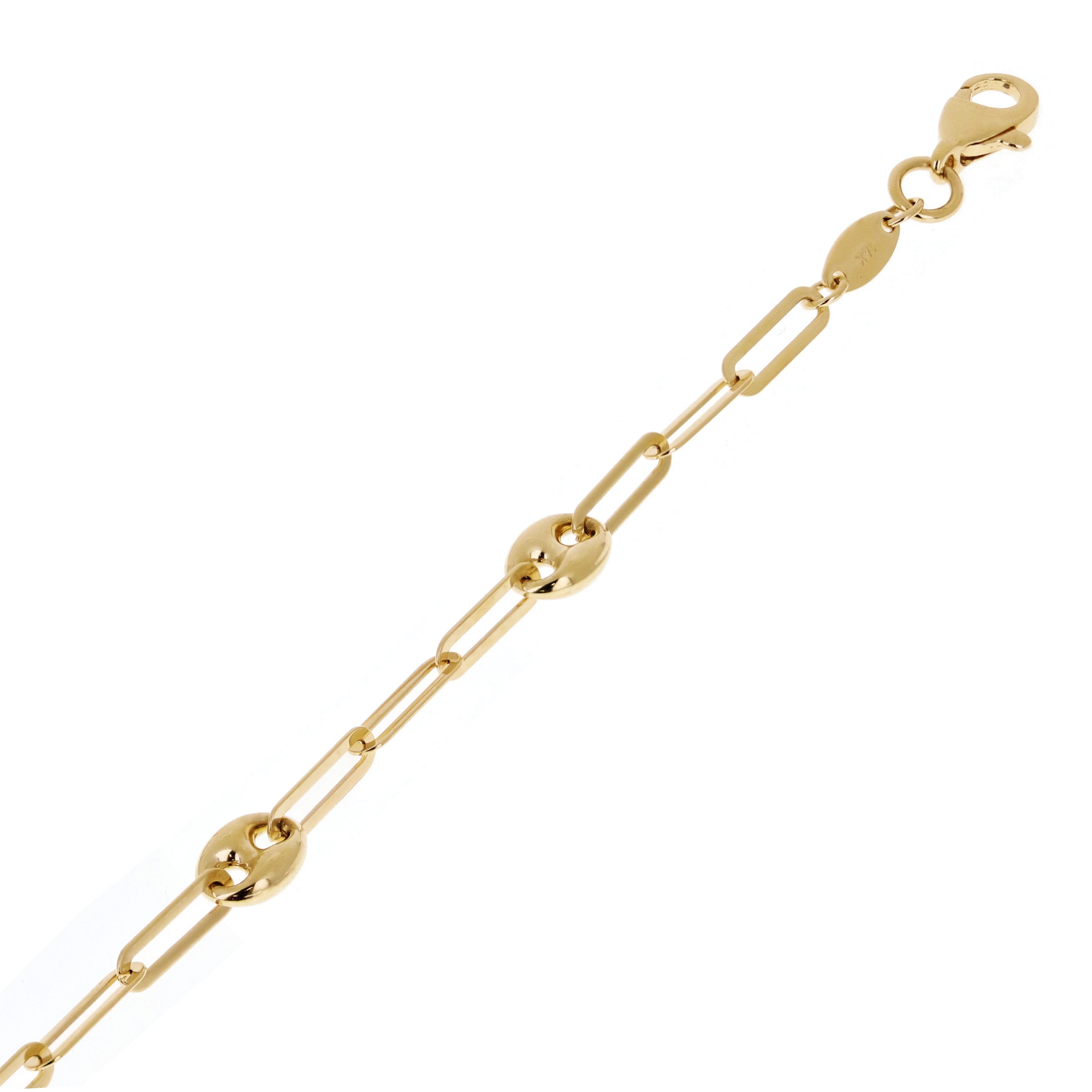 Italian 14k Yellow Gold Hollow Oval & Paper Clip Link Bracelet 7" 5mm 2.5 grams