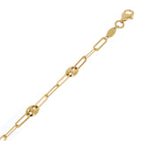 Italian 14k Yellow Gold Hollow Oval & Paper Clip Link Bracelet 7" 5mm 2.5 grams