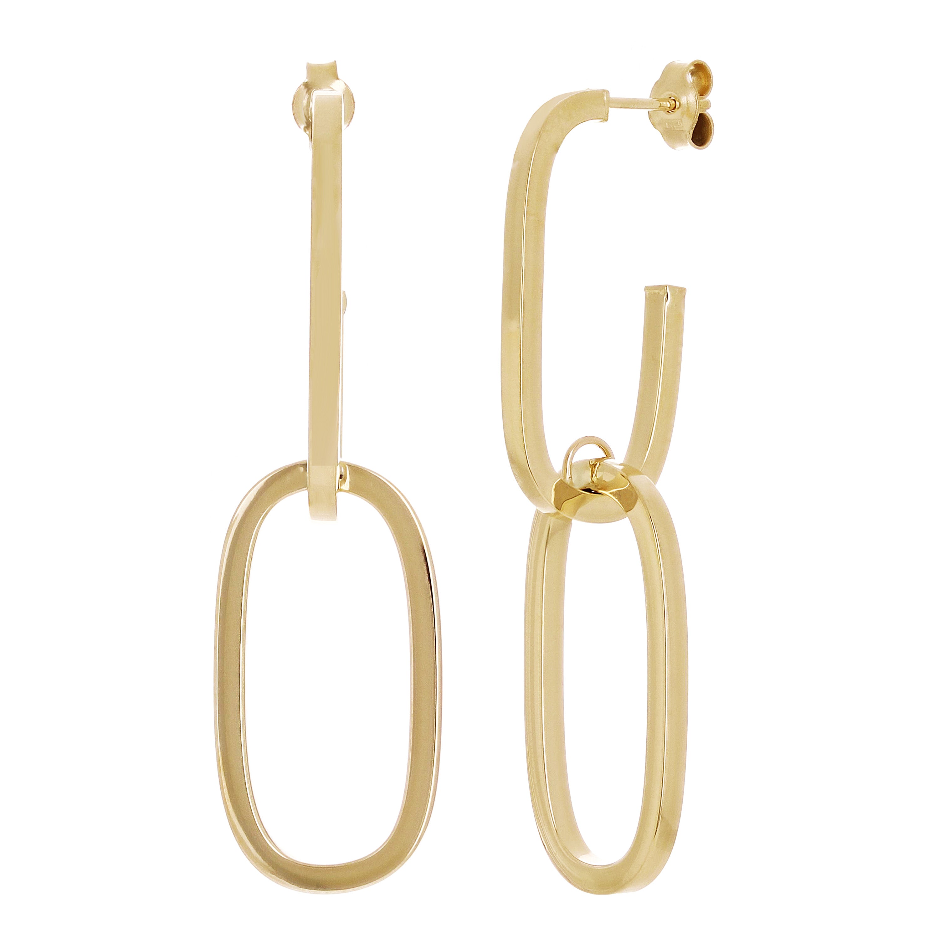 Italian 14kt Yellow Gold Hollow Double Oval Hoop Drop Earrings 1.9" 3 grams