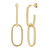 Italian 14kt Yellow Gold Hollow Double Oval Hoop Drop Earrings 1.9" 3 grams