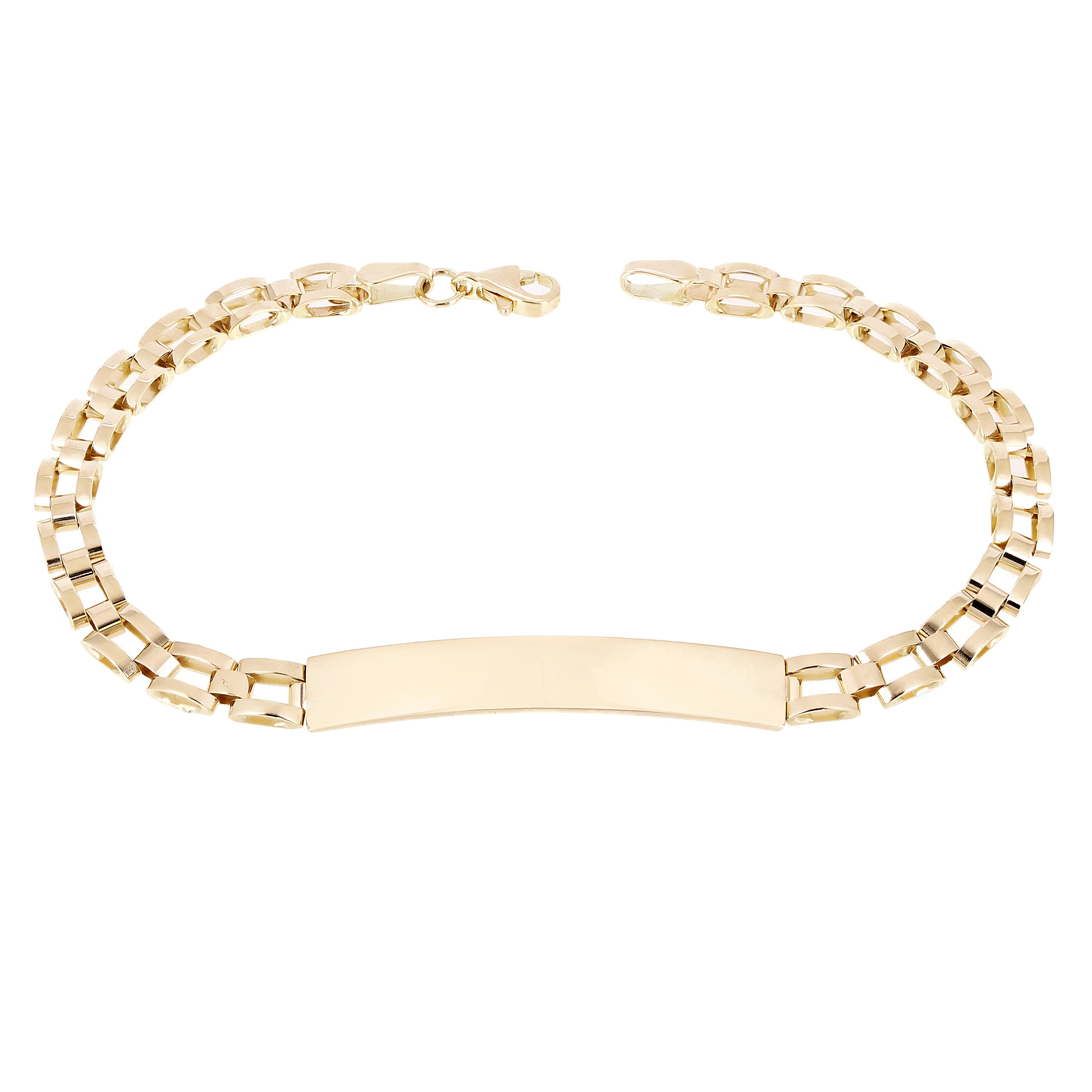 Italian 14k Yellow Gold Engravable Square Link ID Bracelet 8.25" 6mm 7.4 grams