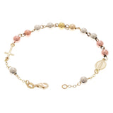 Italian 14k Tri-Color Gold Miraculous Medal Charm Rosary Bracelet 7.75" 5mm 3.4g