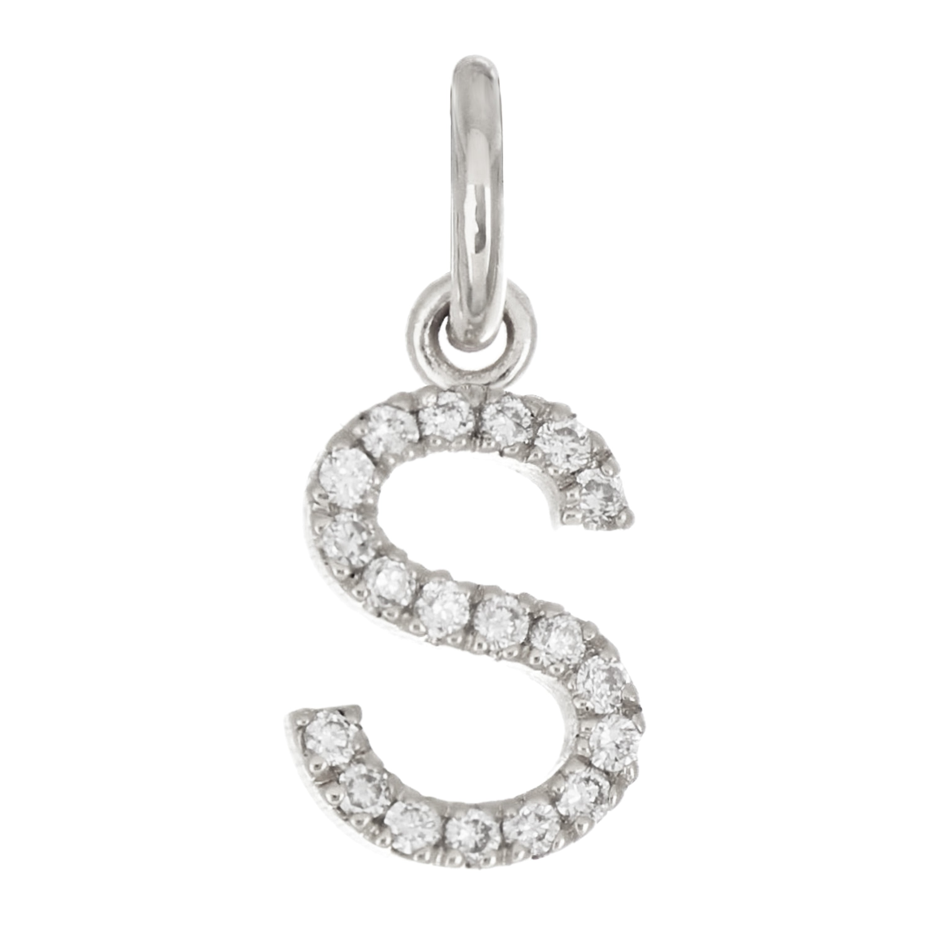 14k White Gold Diamond Initial Letter S Charm Pendant - Letter S,White