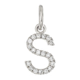 14k White Gold Diamond Initial Letter S Charm Pendant - Letter S,White