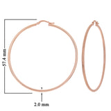 Italian 14k Rose Gold High Polished Plain 2mm Hollow Hoop Earrings 2.3" 3.4grams - Rose,Size 2.3" 3.4 grams