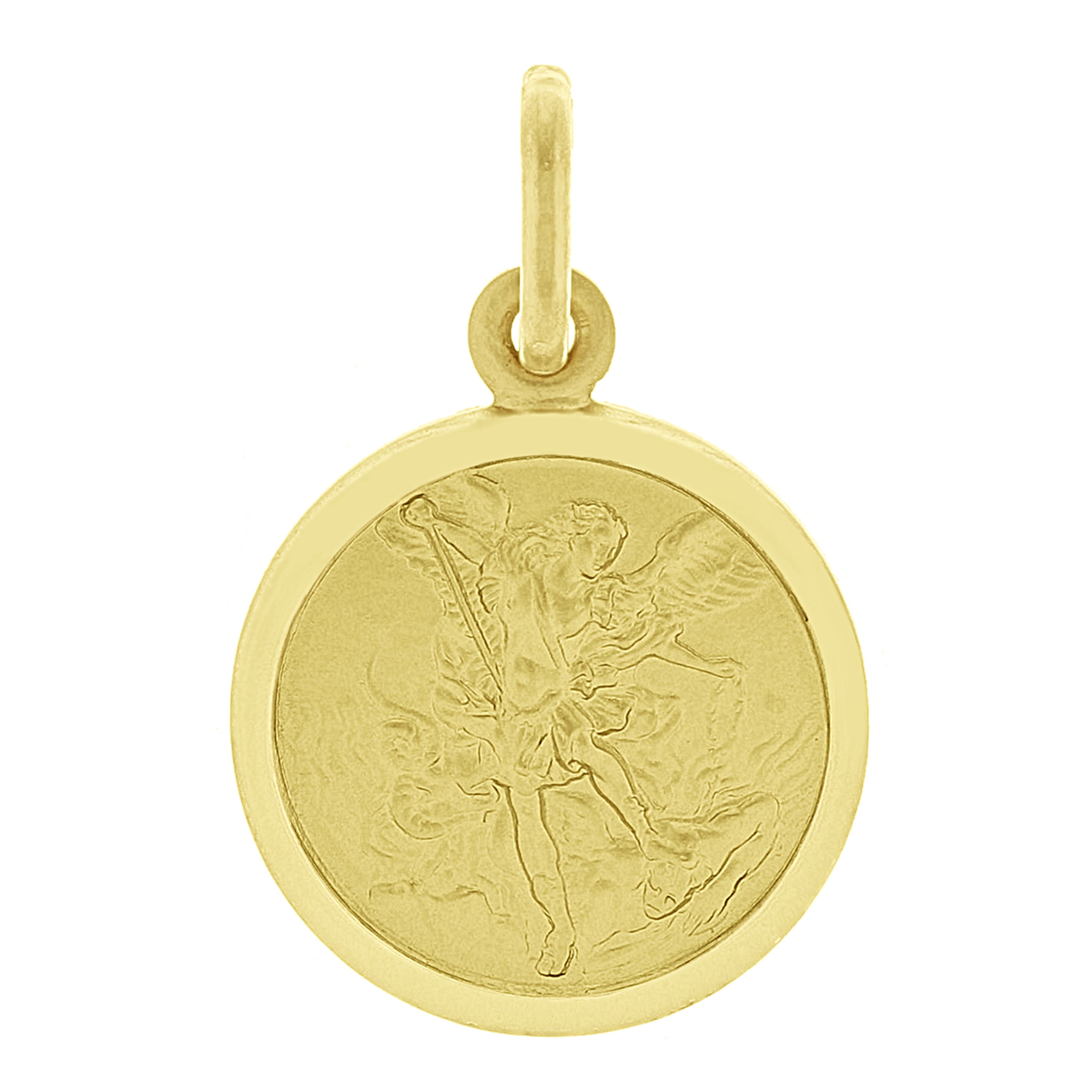 Italian 14k Yellow Gold Saint Michael Medal Charm Pendant 23.5mm x 15mm 2.2grams