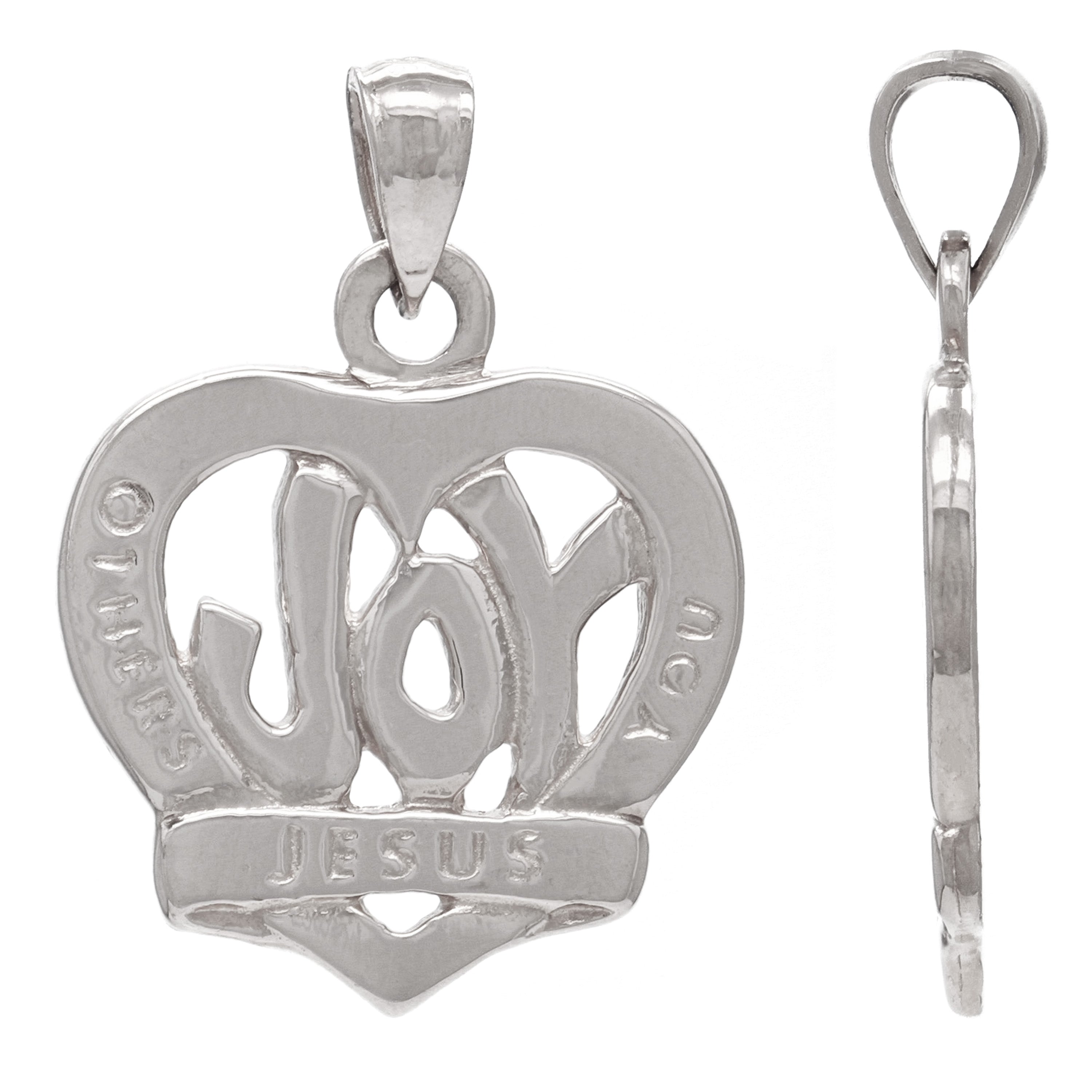 14k White Gold OTHERS YOU JESUS JOY Heart Religious Charm Pendant 4.4grams - White