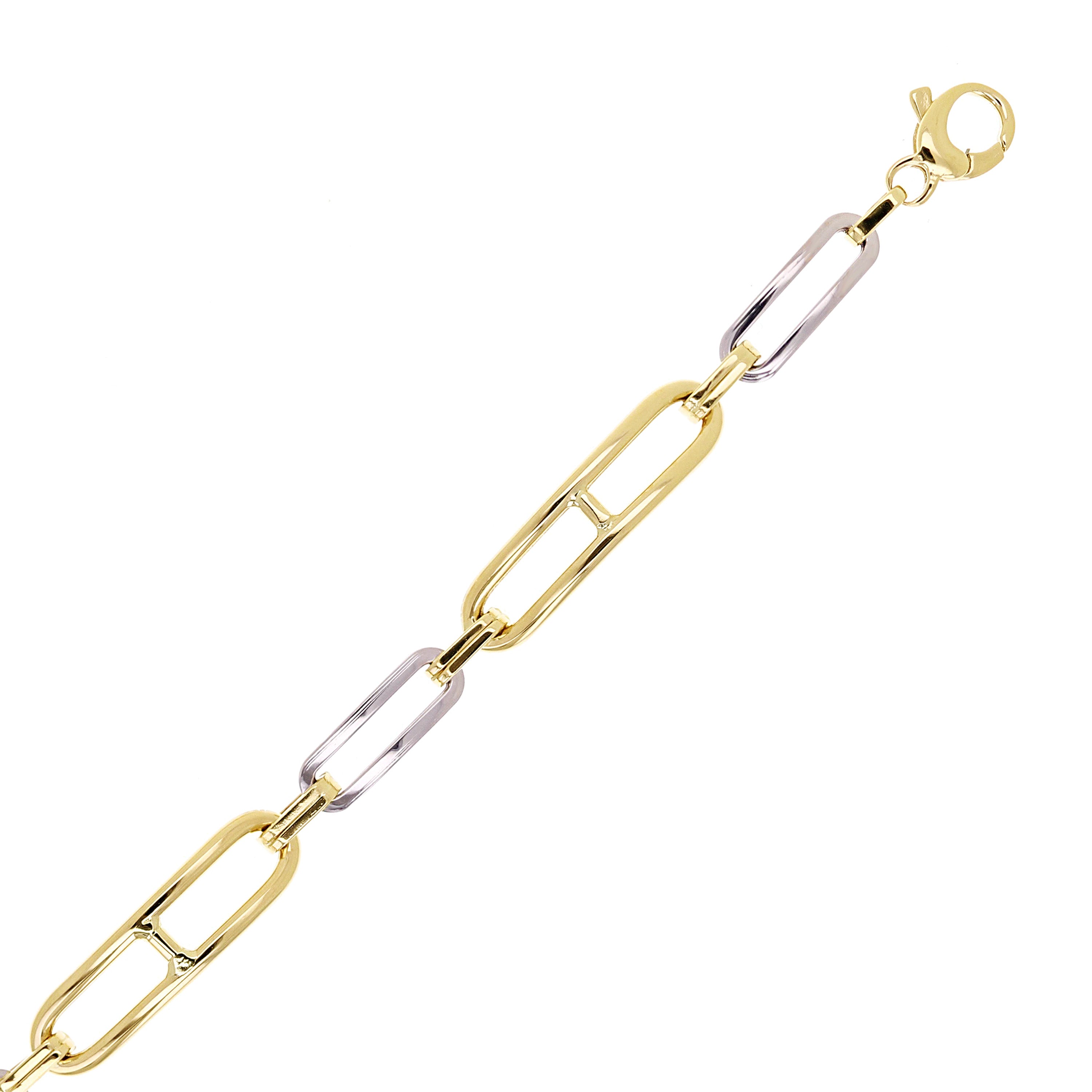 Italian 14k Yellow & White Gold Paper Clip Link Chain Bracelet 7.5" 6.3 grams