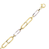 Italian 14k Yellow & White Gold Paper Clip Link Chain Bracelet 7.5" 6.3 grams