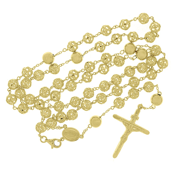 Italian 14k Yellow Gold Diamond-Cut Beaded Rosary Necklace 28