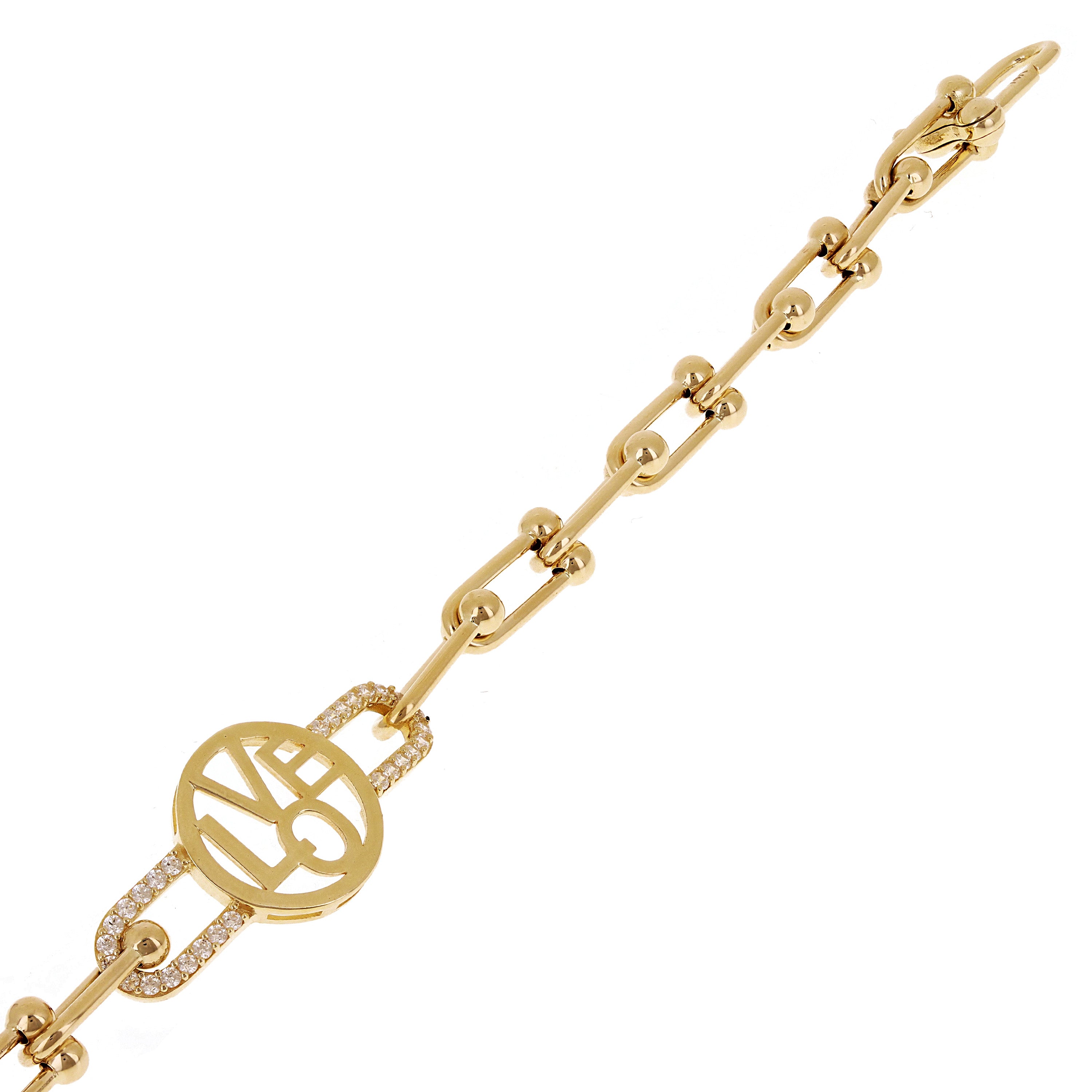 Italian 14k Yellow Gold U Shape Hardwear Bracelet LOVE with CZ 7.5" 7.3 grams - 7.5" 7.3 grams