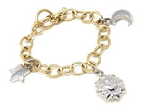 14k Two Tone Gold Moon Sun Star Charm Bracelet Hollow 7.5" 16 grams