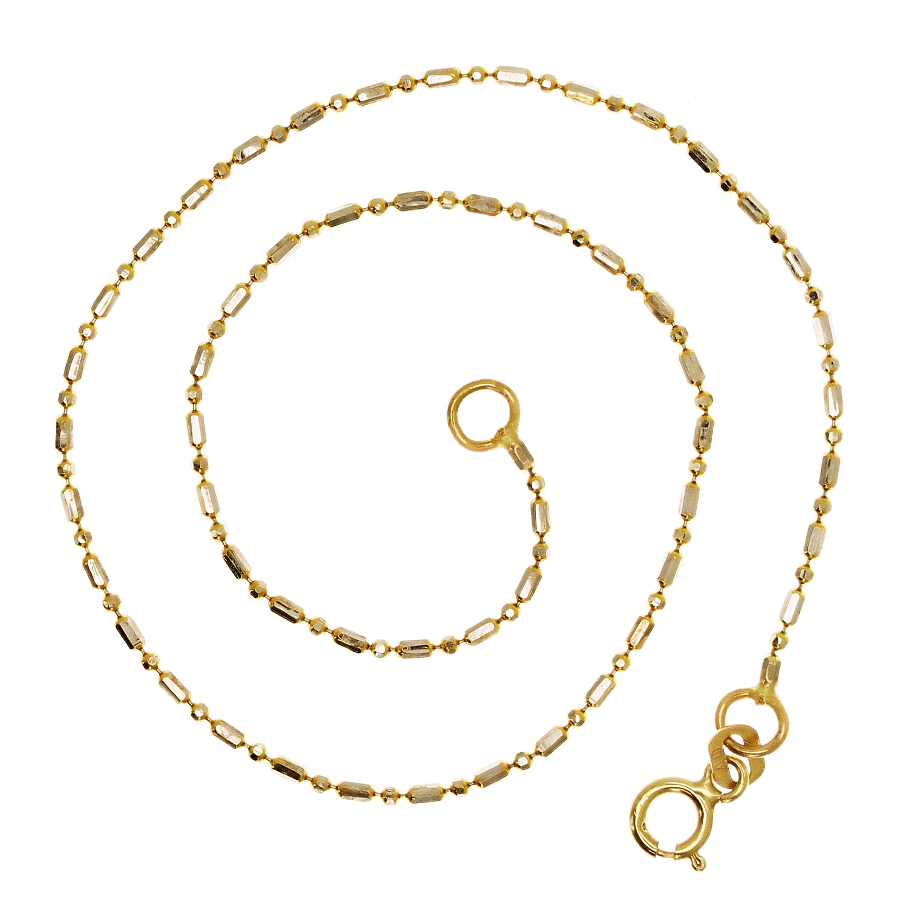 Italian 14k Two-Tone Gold Ball Bead Charm Anklet Bracelet 10" 1.2mm 1.5 grams